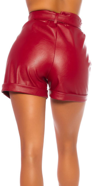 hoge taille paperbag lederlook shorts bordeaux